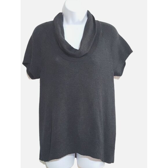Coldwater Creek Women's Small Knit Sweater Top Short Sleeve Cowl Neck Charcoal - Picture 2 of 8